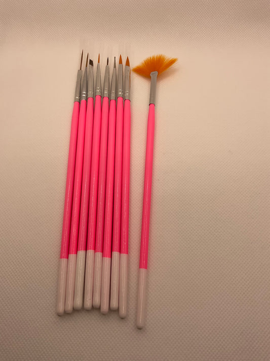 Pink Set of Nail Art Brushes (9 pcs)